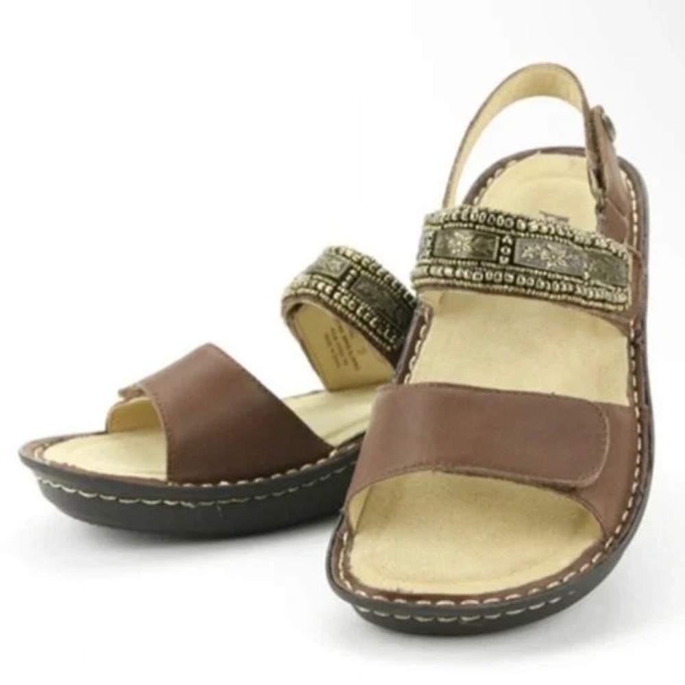 Alegria Verona Leather Beaded Comfort Sandal In Antique Brass Brown Size 38 Boho